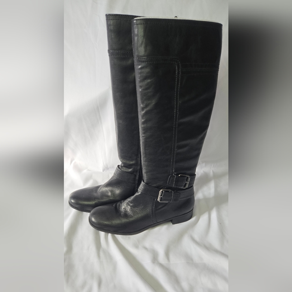 Nine West Vashiza Black Leather Tall Riding Boots Size 8